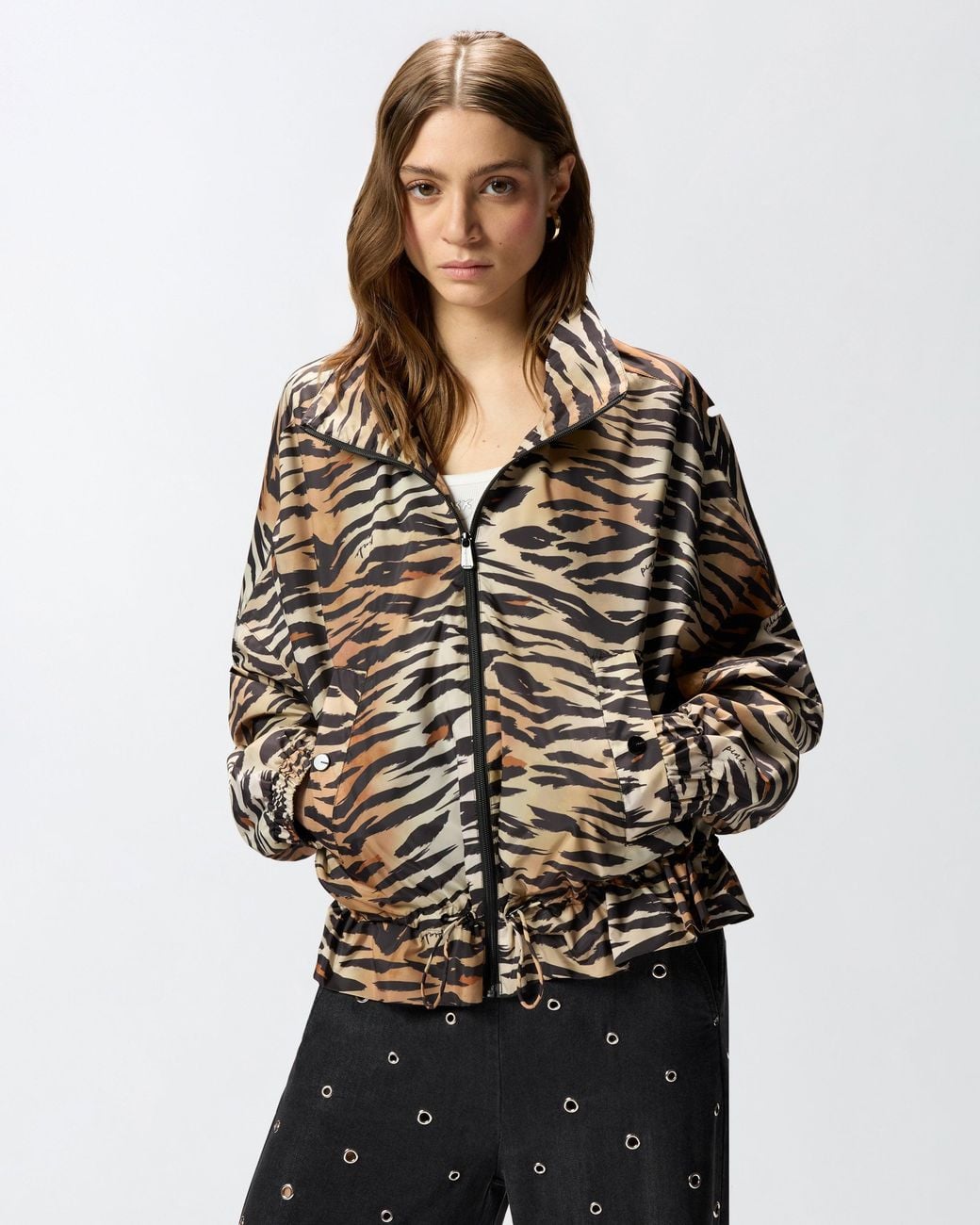 Pinko White Zipped Jacket With Tiger Print