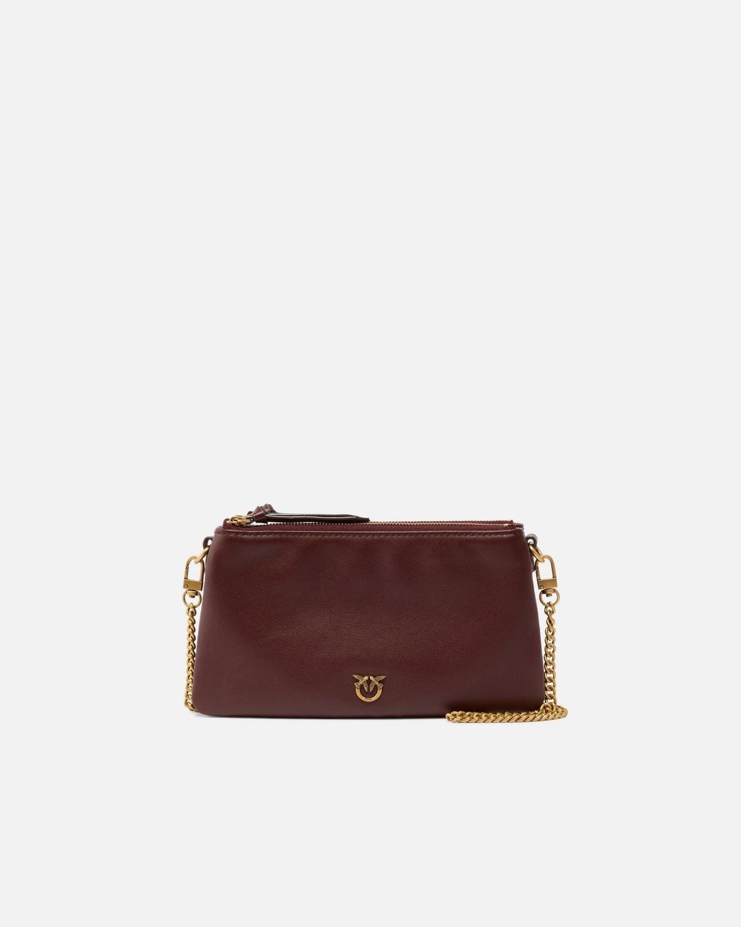 Pinko Brown Leather Mini Double Bag With Shoulder Strap