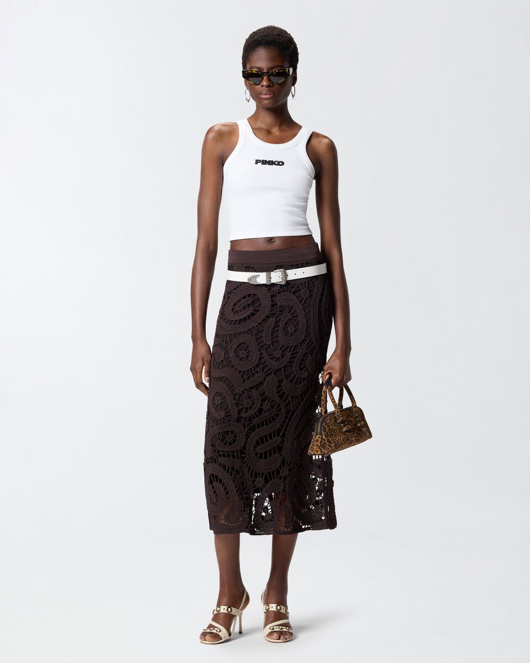 Pinko White Cropped Vest Top With Logo