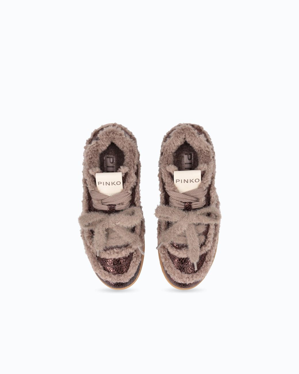 Pinko White Lather Sneakers With Faux Fur Details