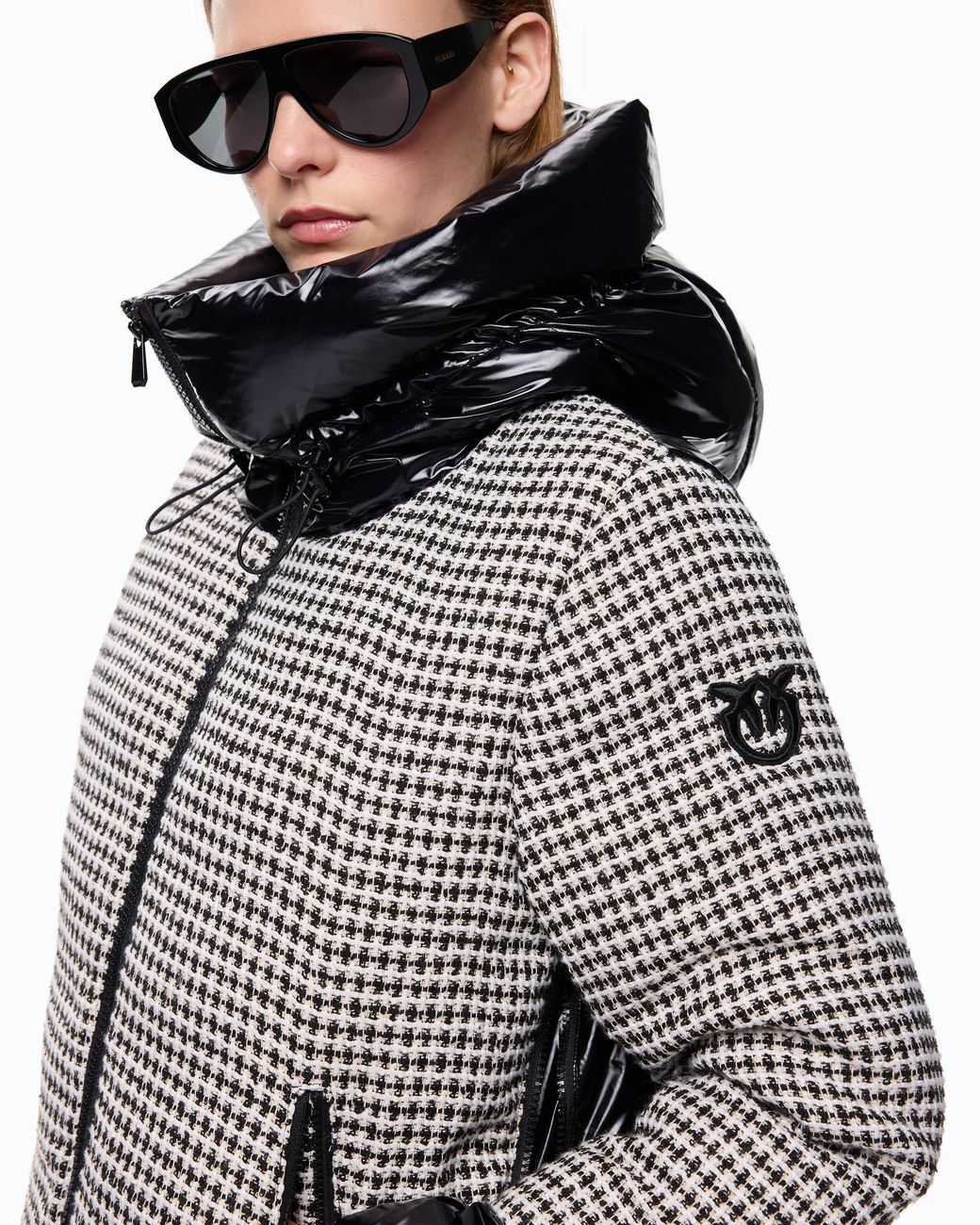 Pinko Gray Tweed And Nylon Down Jacket