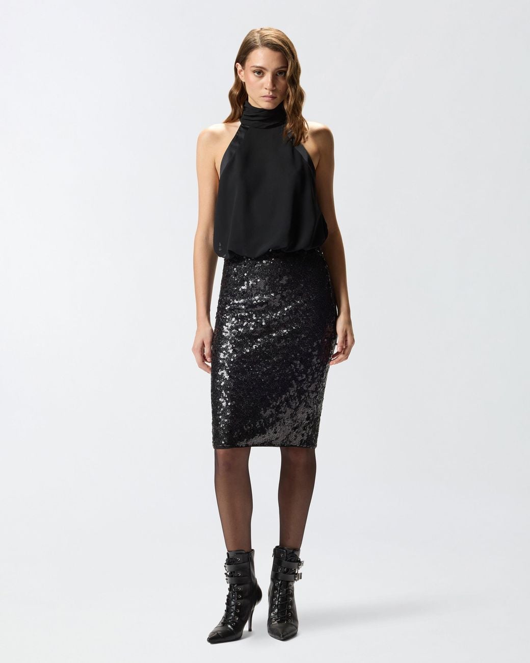 Pinko Black Pencil Skirt With Sequins