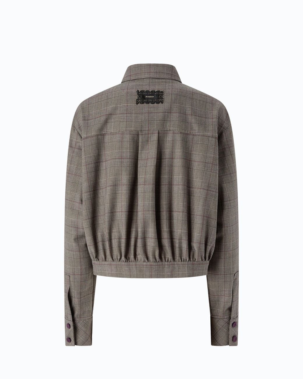 Pinko Gray Check Wool-Blend Cropped Overshirt