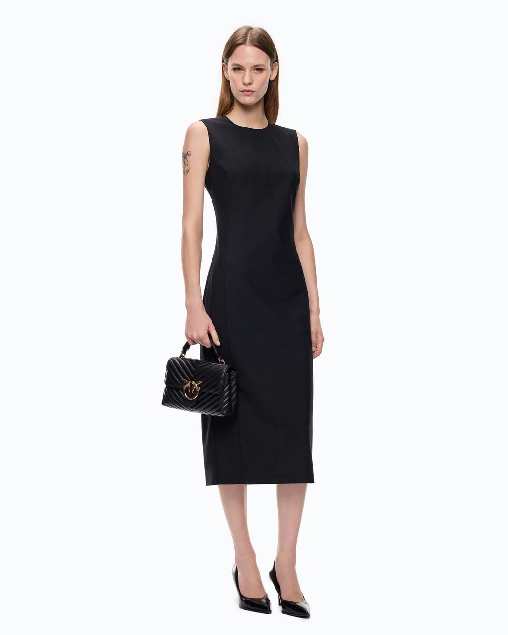 Pinko Black Slim-Fit Midi Dress With Lacing