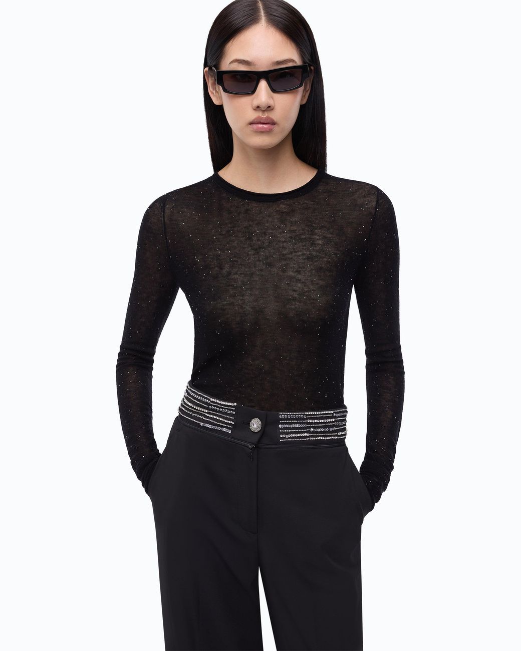 Pinko Black Crew-Neck Sweater With Sequins