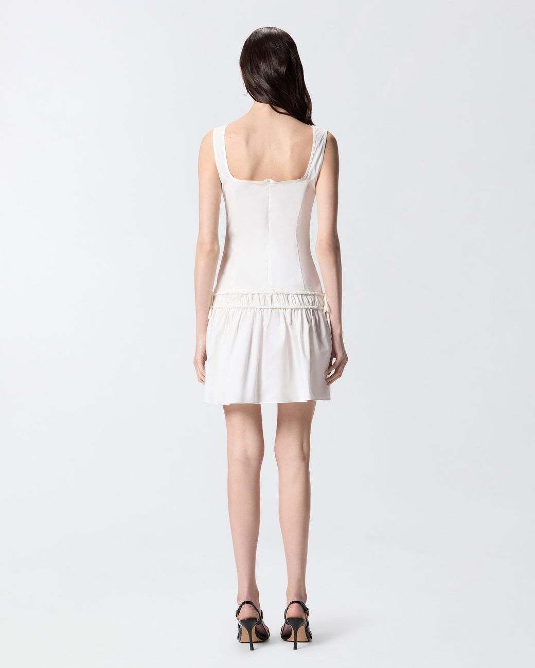 Pinko White Short Dress With Gathering And Drawstring