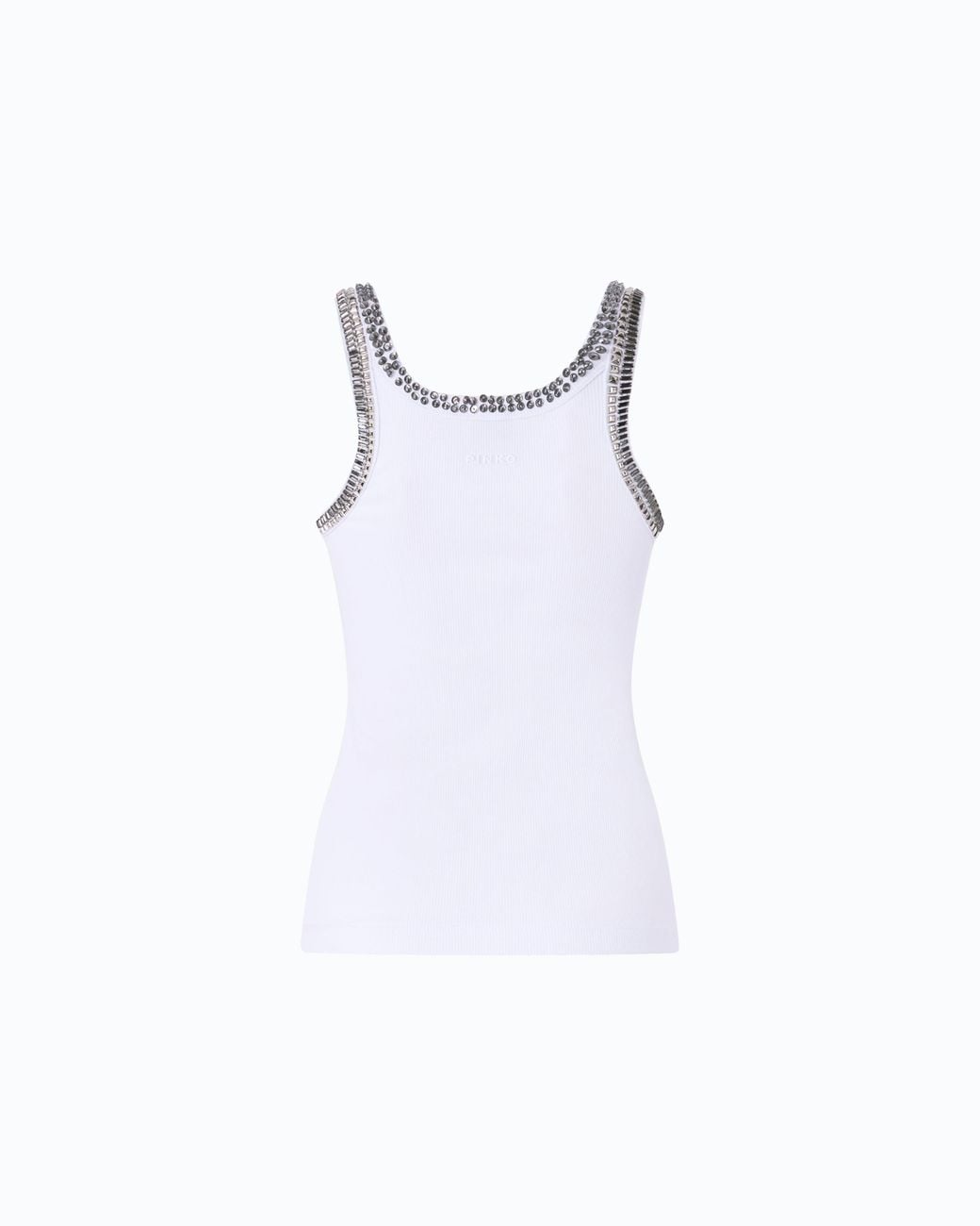 Pinko White Ribbed Top With Bejewelled Embellishment