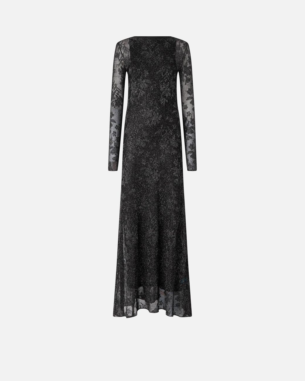 Pinko Black Long Dress With Mesh And Floral Lace