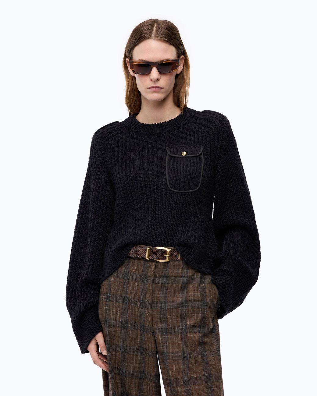 Pinko Black Ribbed Sweater With Small Pocket