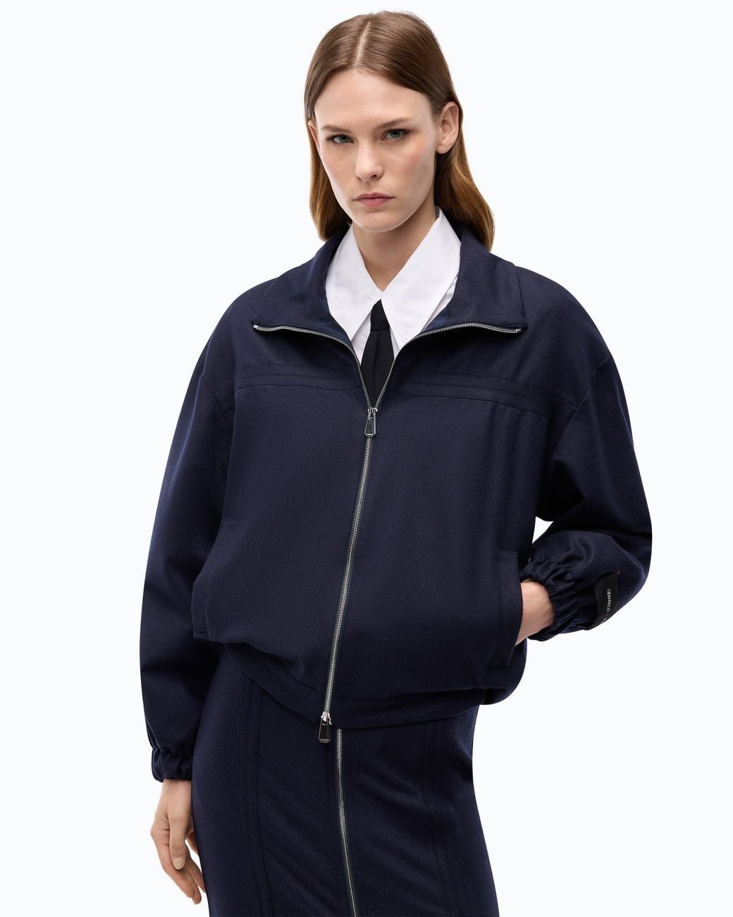 Pinko Blue Oversized Flannel Bomber Jacket