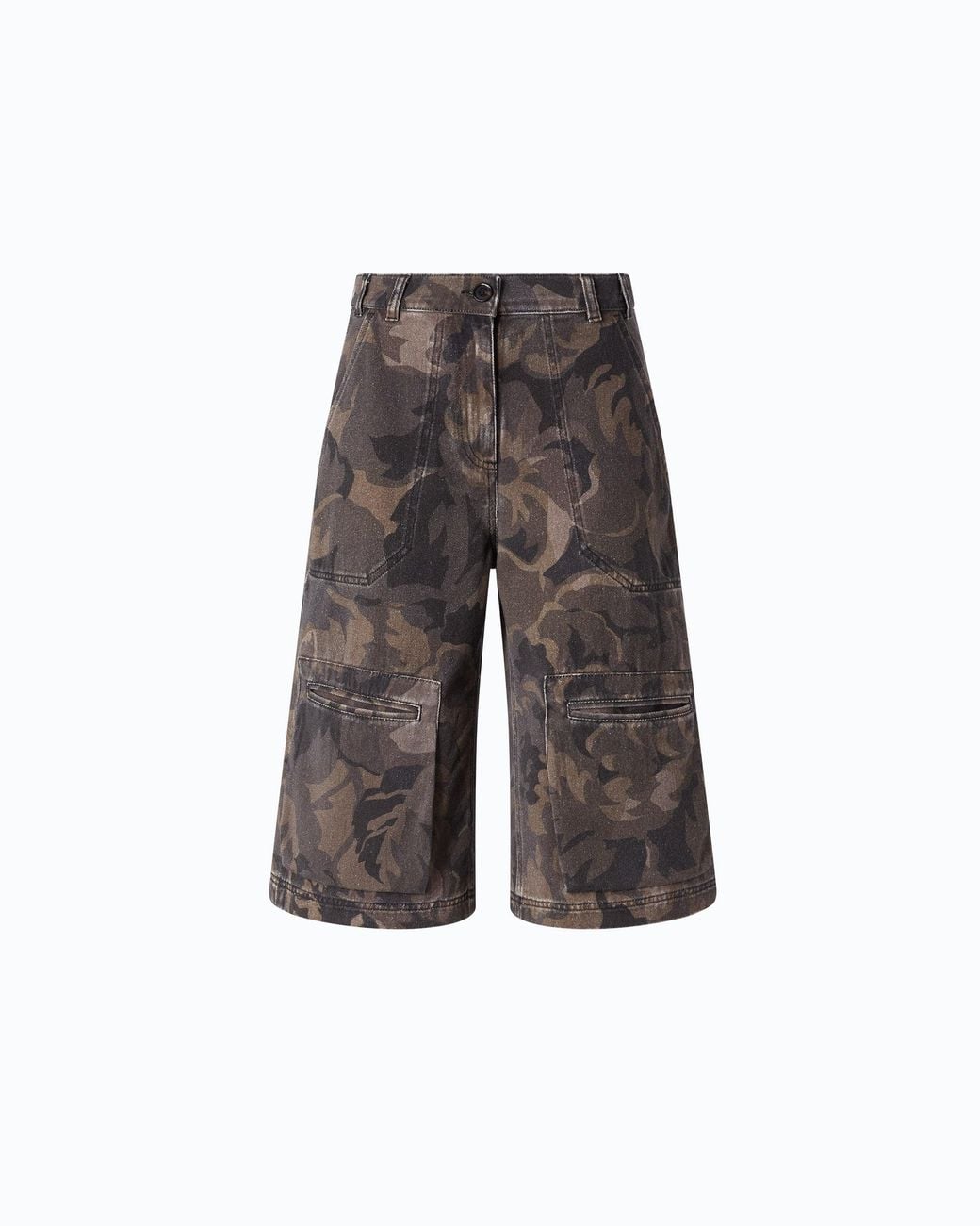 Pinko Gray Floral-Print Cotton Cargo Bermuda Shorts