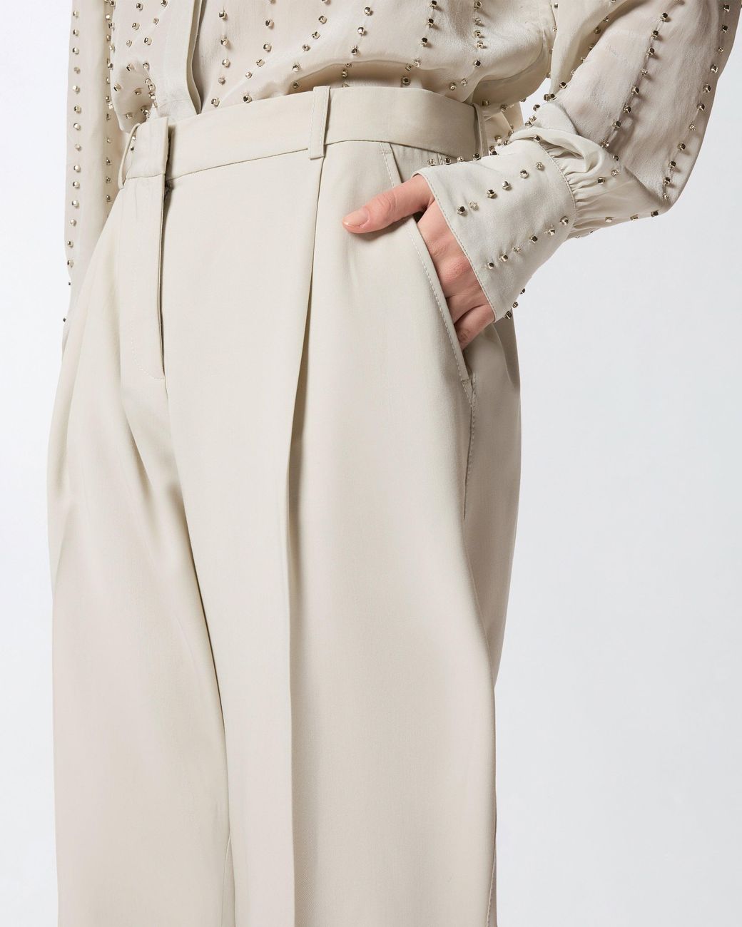 Pinko White Flowing Trousers With Pressed Pleat Detail