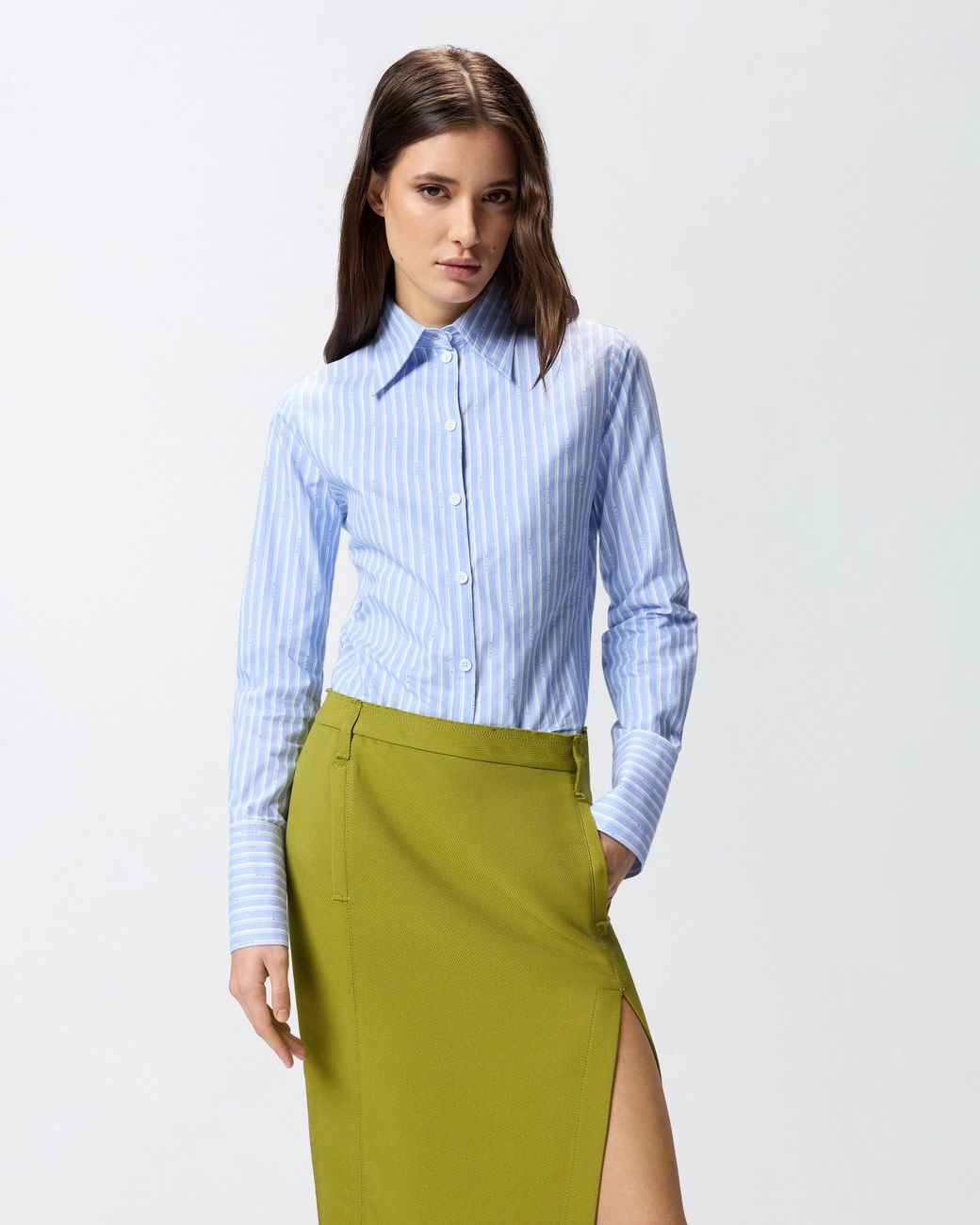 Pinko Blue Striped Cotton Shirt With Logo