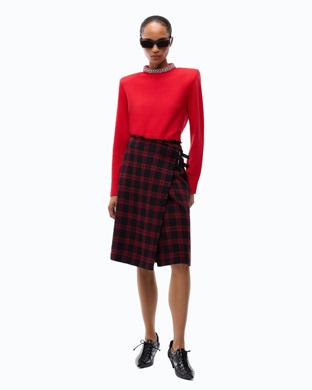 Pinko Red Wool-Blend Sweater With Jewel Collar