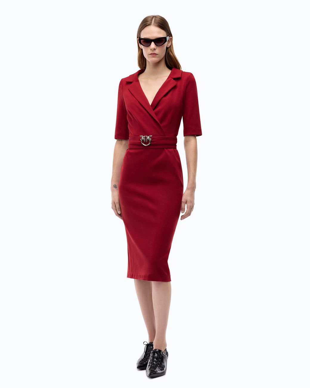 Pinko Red Slim-Fit Dress With Love Birds Belt