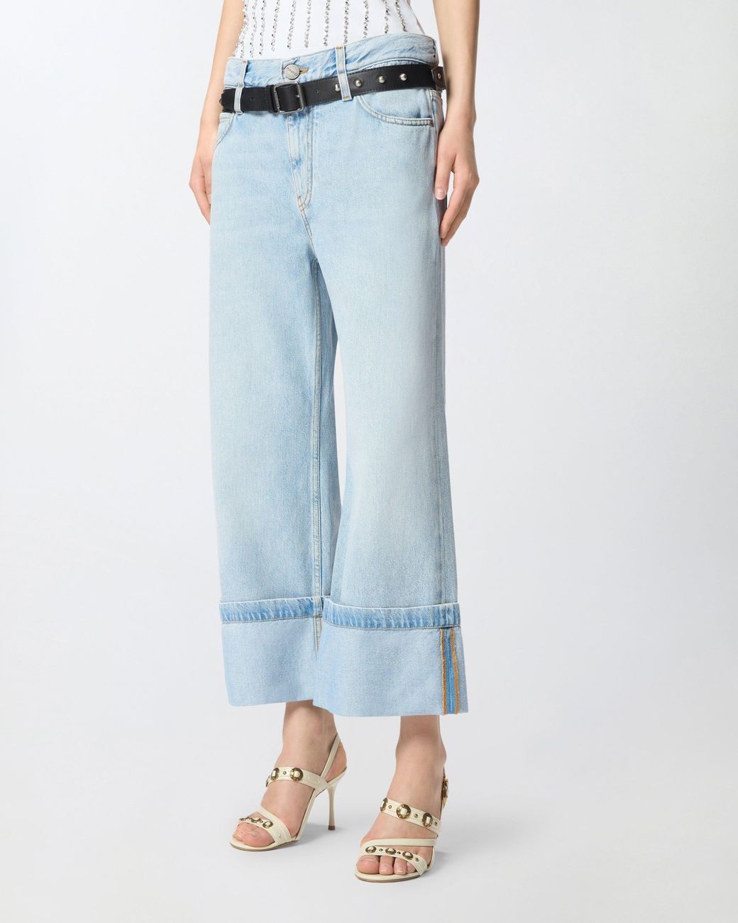 Pinko Blue Cropped Jeans With Leather Belt
