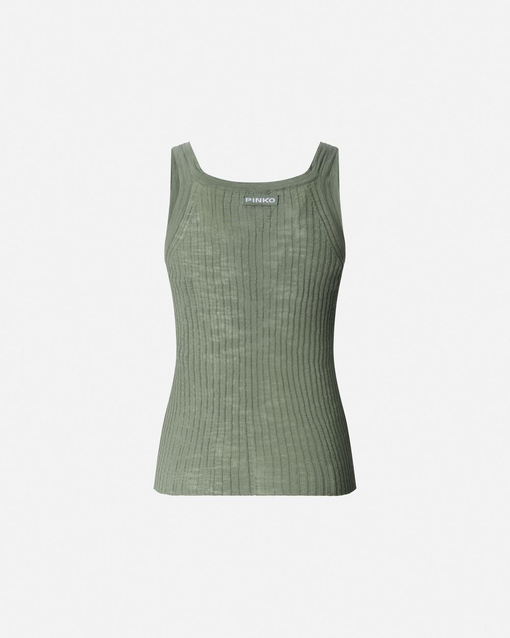 Pinko Green Ribbed Vest Top With Logo
