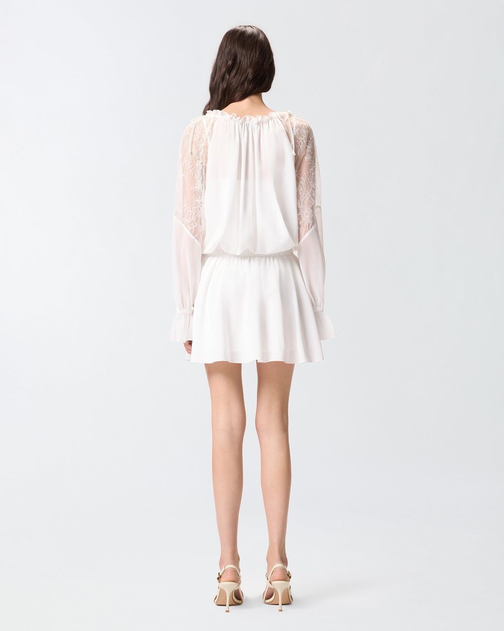Pinko White Mini Dress With Long Sleeves And Lace Details