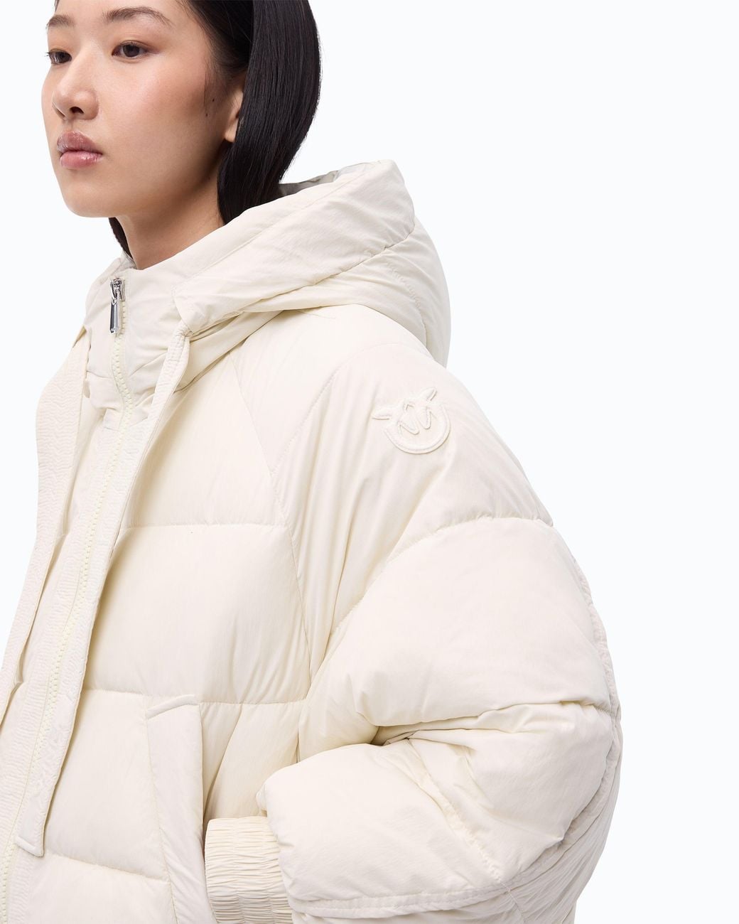 Pinko White Oversized Blouson Jacket With Hood