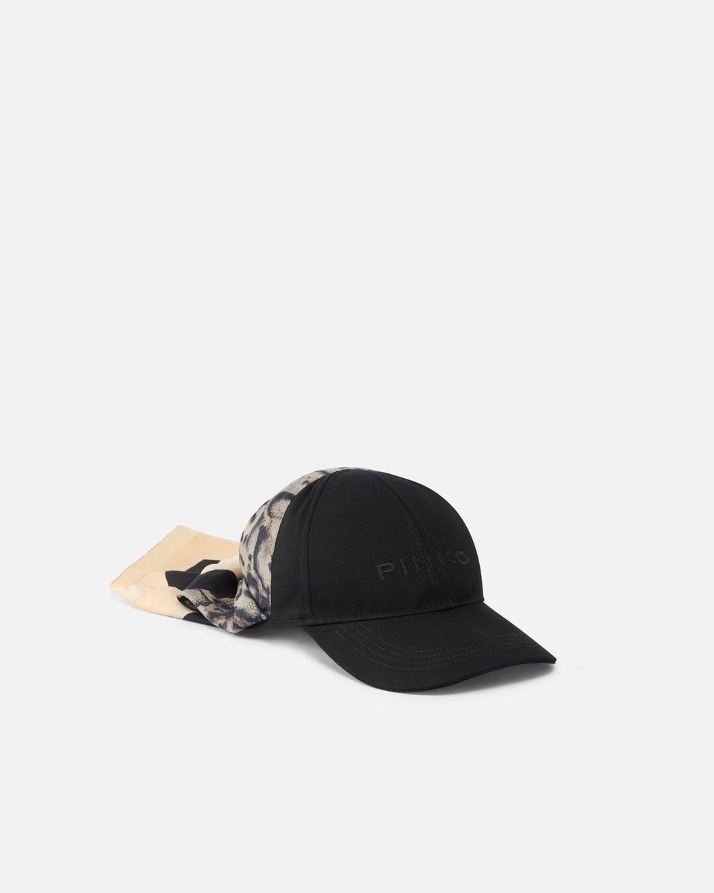 Pinko Black Baseball Cap With Animal Print Scarf