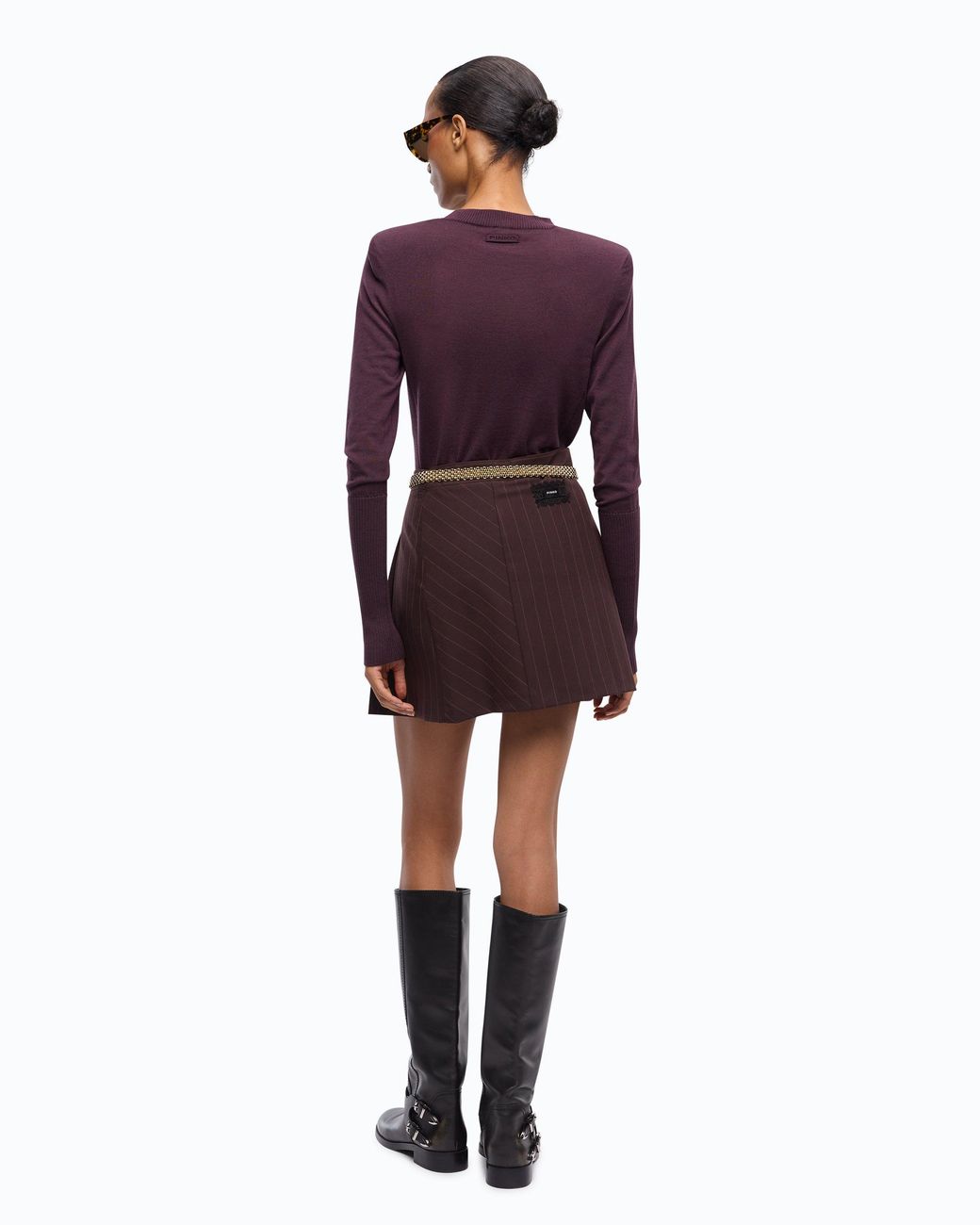 Pinko Purple Merino Wool Sweater With Removable Shoulder Pads