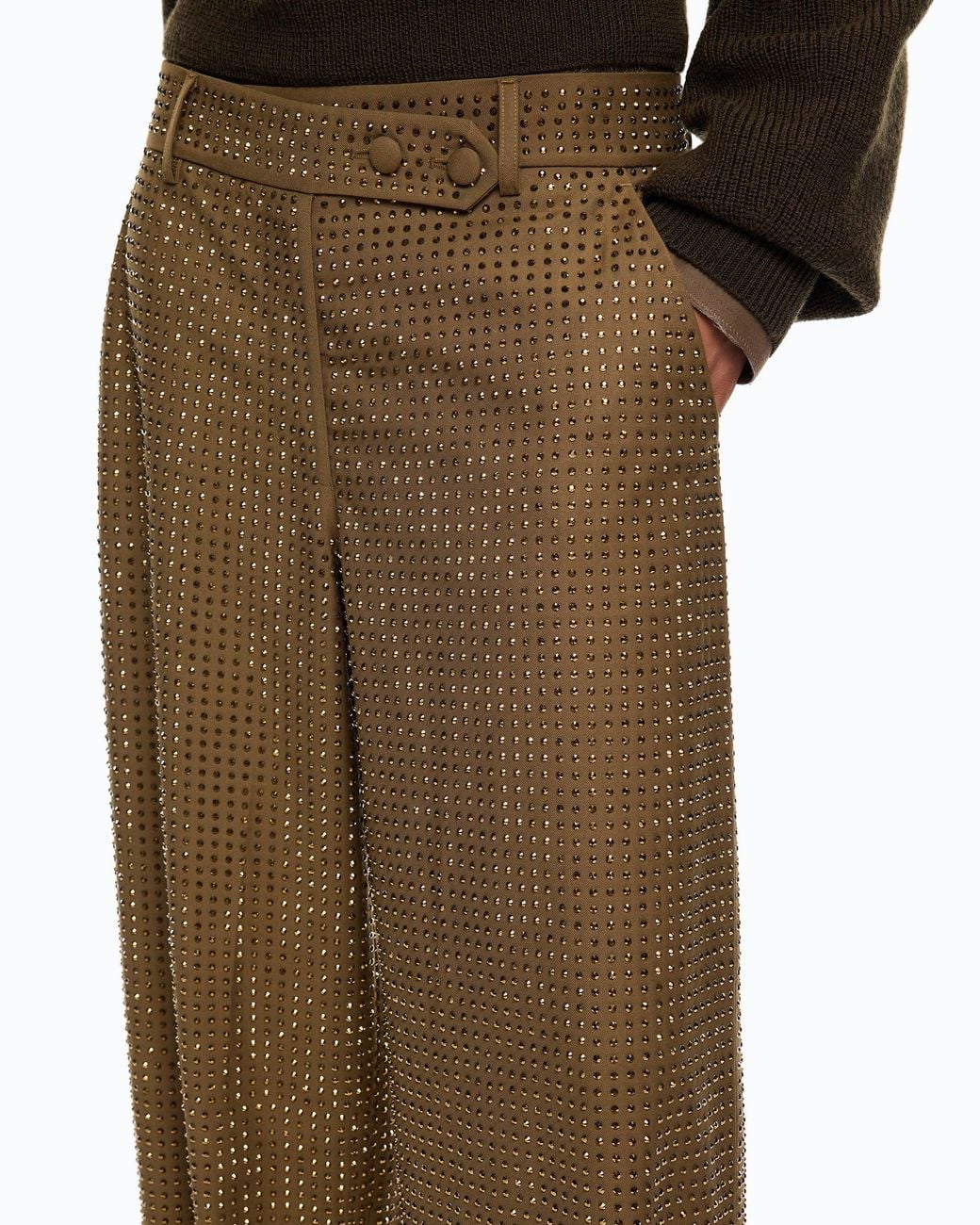 Pinko Natural Barrel-Fit Trousers With Rhinestones
