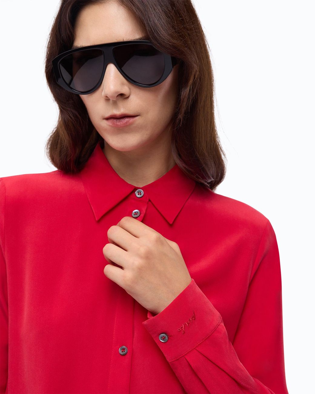 Pinko Red Sand-Wash Silk Shirt