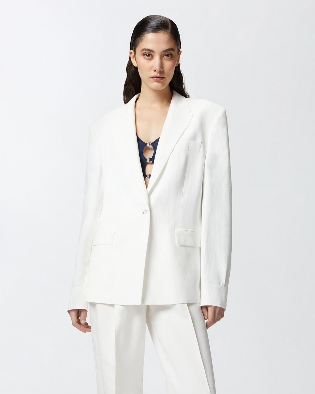 Pinko Single-breasted Blazer With Rear Strap in White | Lyst