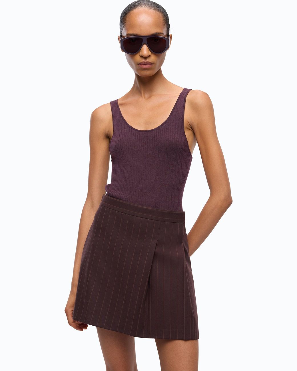 Pinko Purple Ribbed Merino Wool Vest Top