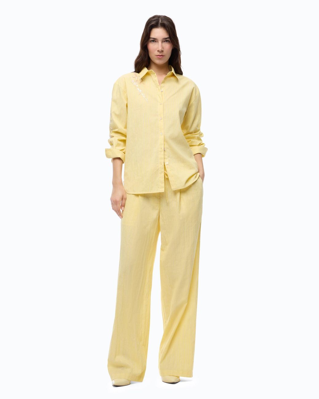 Pinko Yellow Striped Trousers With Drawstring Waist