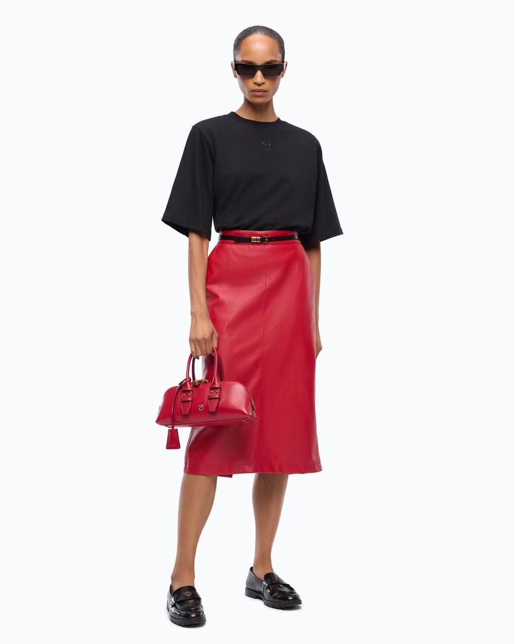 Pinko Black T-Shirt With Wide Sleeves And Love Birds Logo