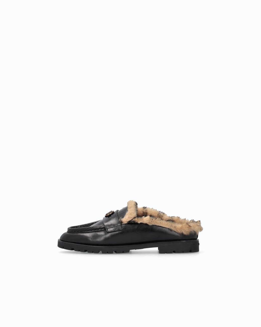Pinko White Leather Sabot Moccasins With Faux Fur Lining