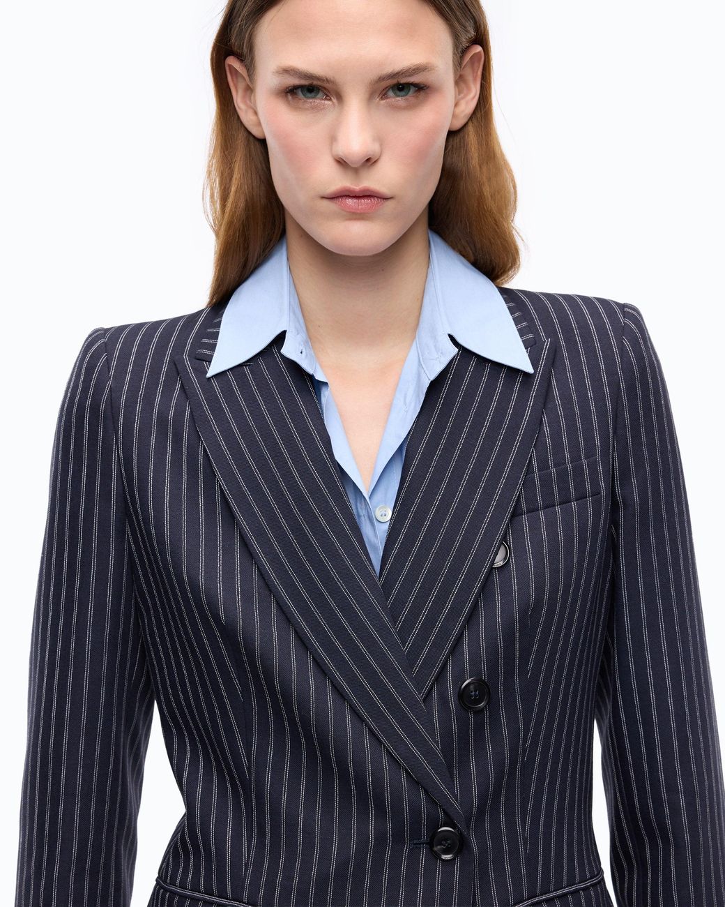 Pinko Blue Pinstriped Wool-Blend Jacket