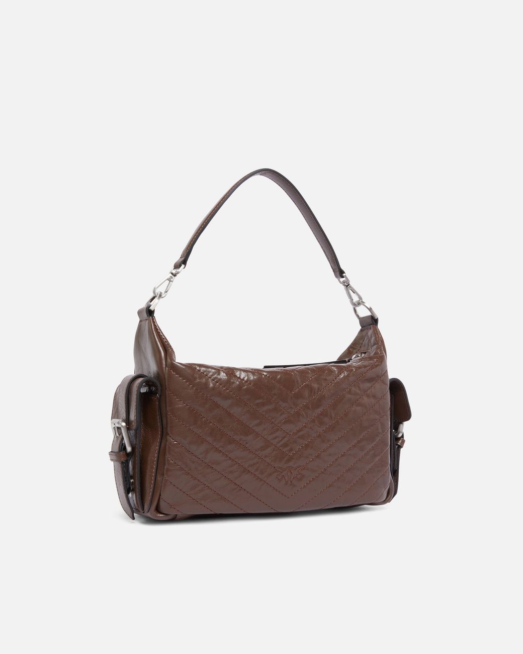 Pinko Brown Medium Leather Cargo Bag With Pockets