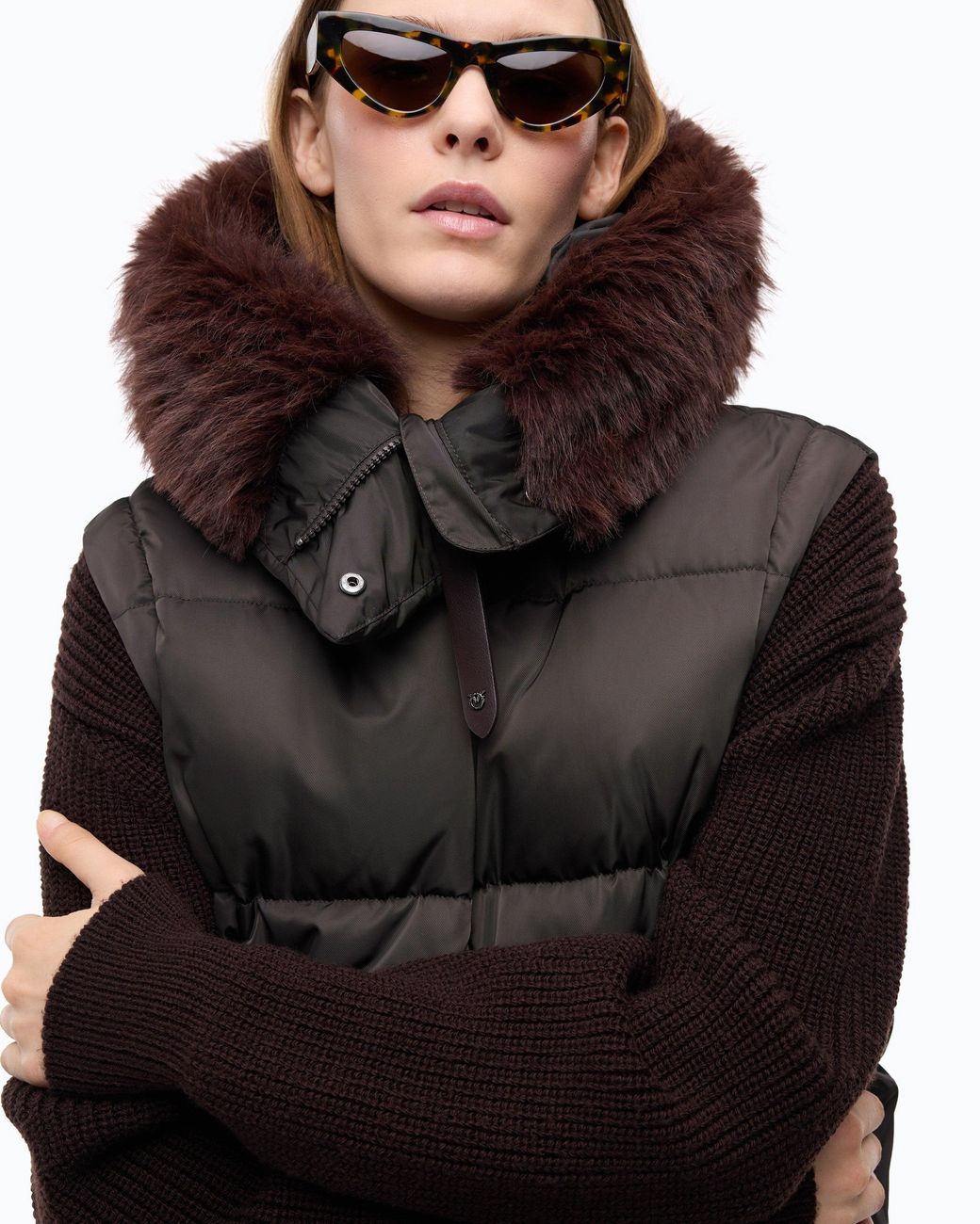 Pinko Black Short Down Jacket With Detachable Sleeves