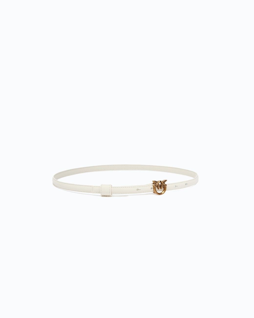 Pinko White Thin Belt With Love Birds Buckle, 1Cm