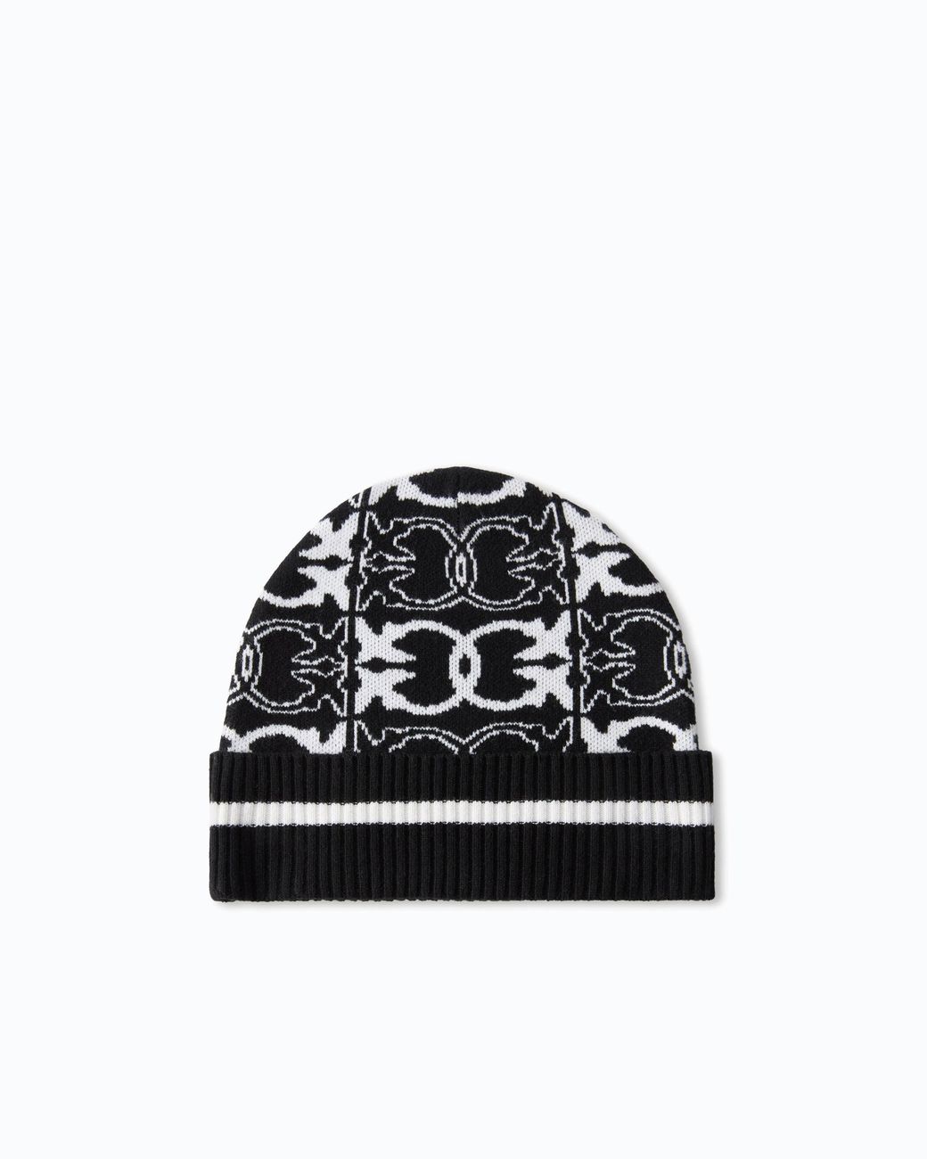 Pinko Black Beanie With Jacquard Logo Detail
