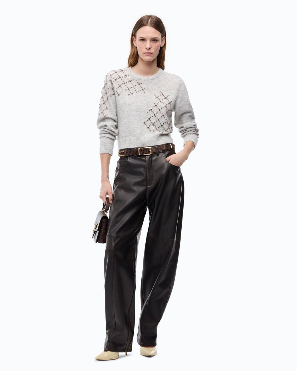 Pinko White Wool- And Alpaca-Blend Sweater With Jewel Motif