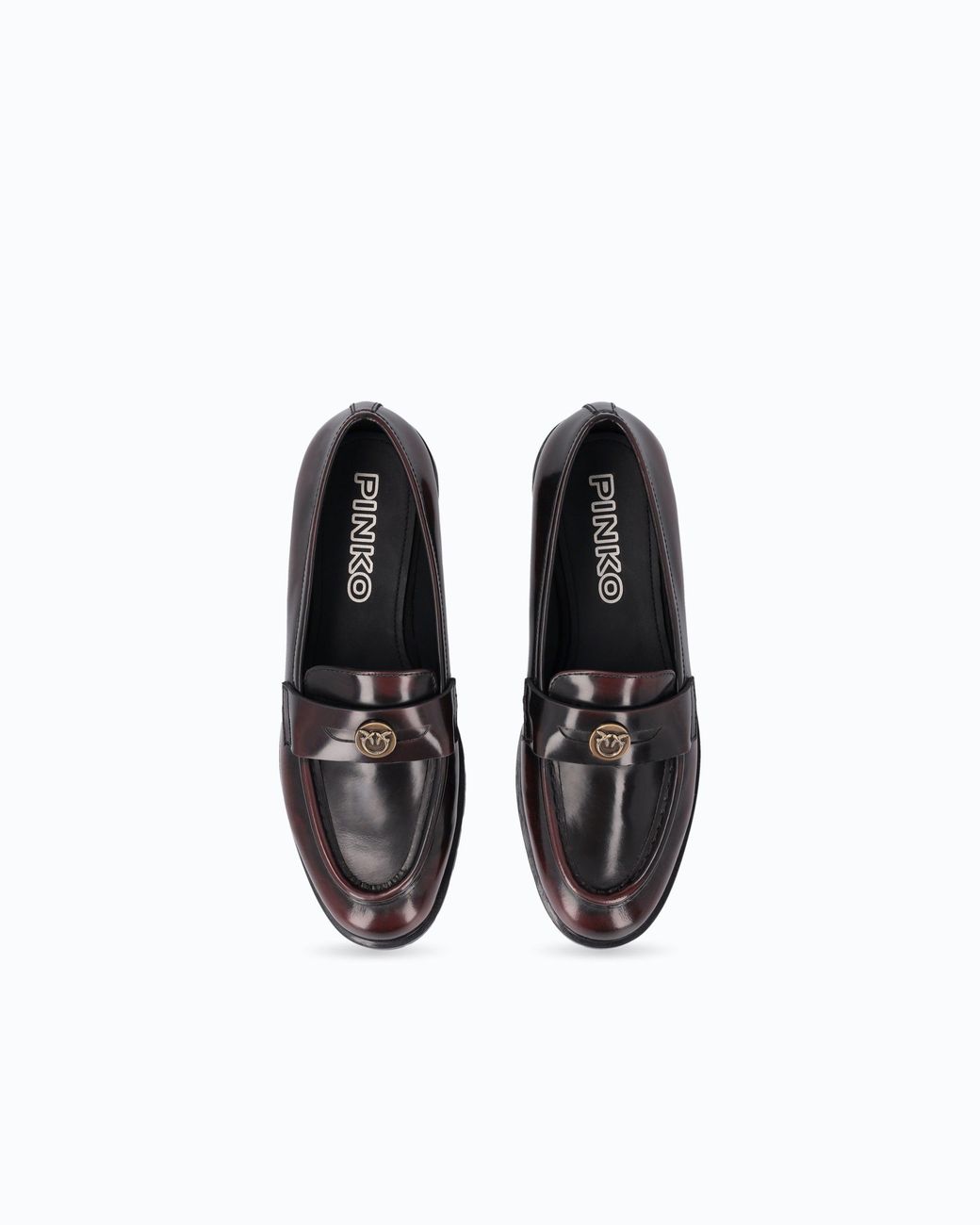 Pinko White Leather Loafers With Logo And Lug Sole