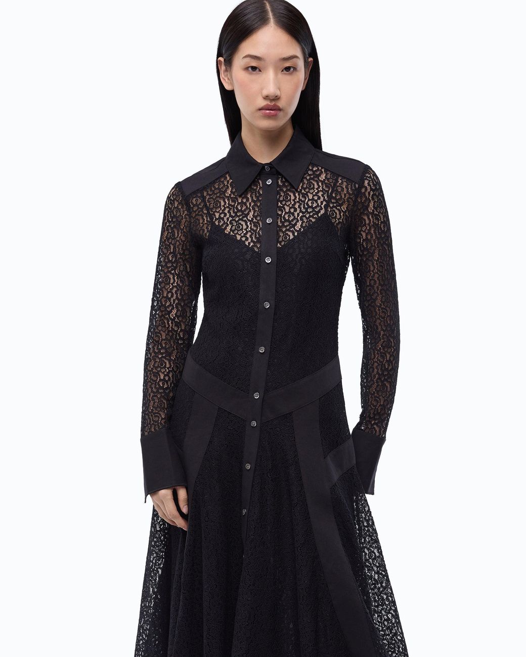 Pinko Black Lace Midi Shirt Dress With Inserts