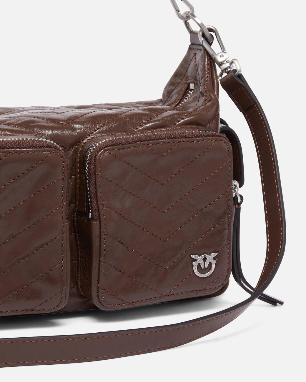 Pinko Brown Medium Leather Cargo Bag With Pockets