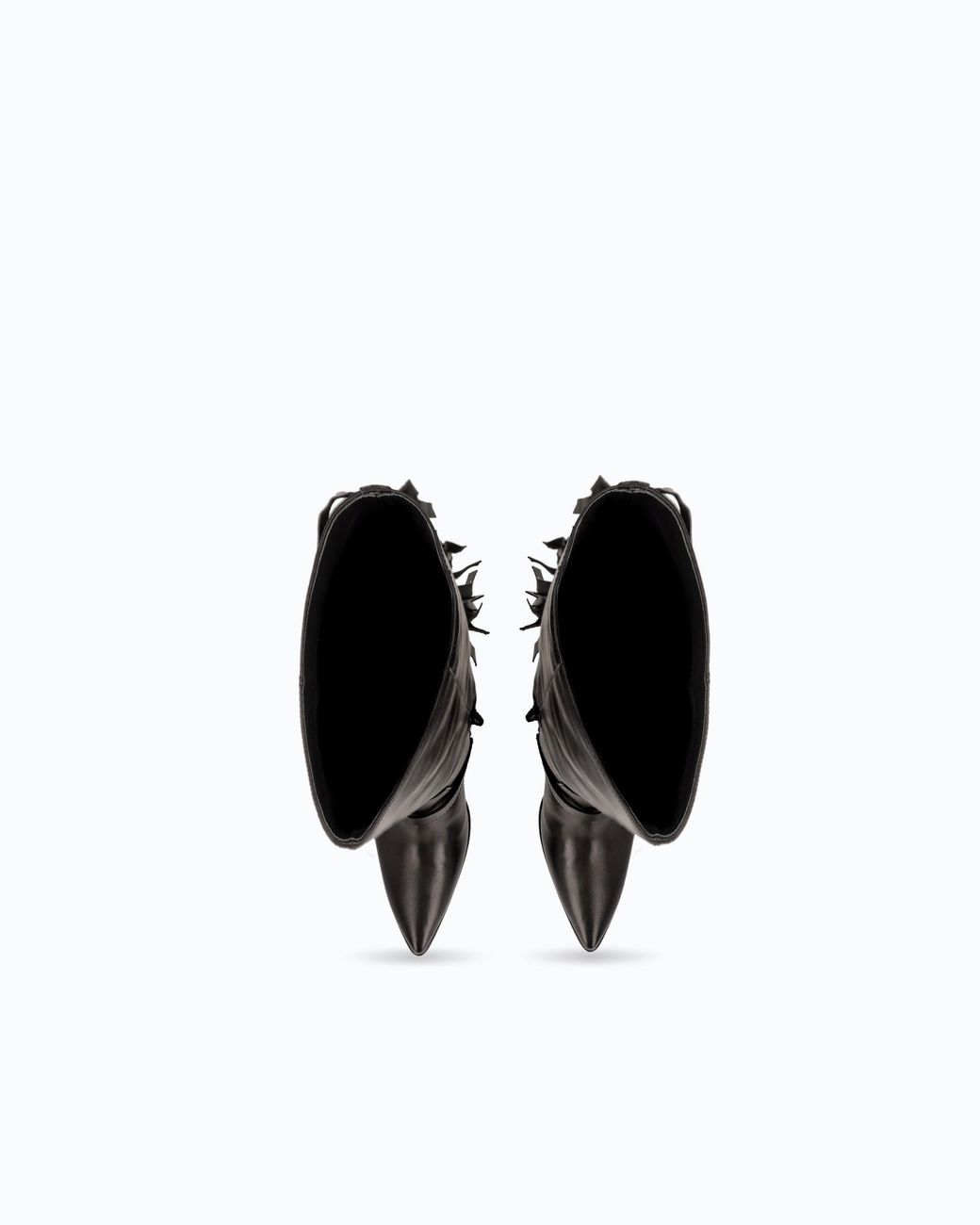 Pinko Black High Nappa Leather Boots With Heel And Fringing