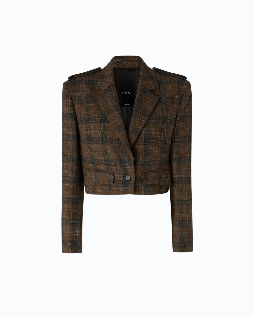 Pinko Black Cropped Jacket With Micro Houndstooth Motif