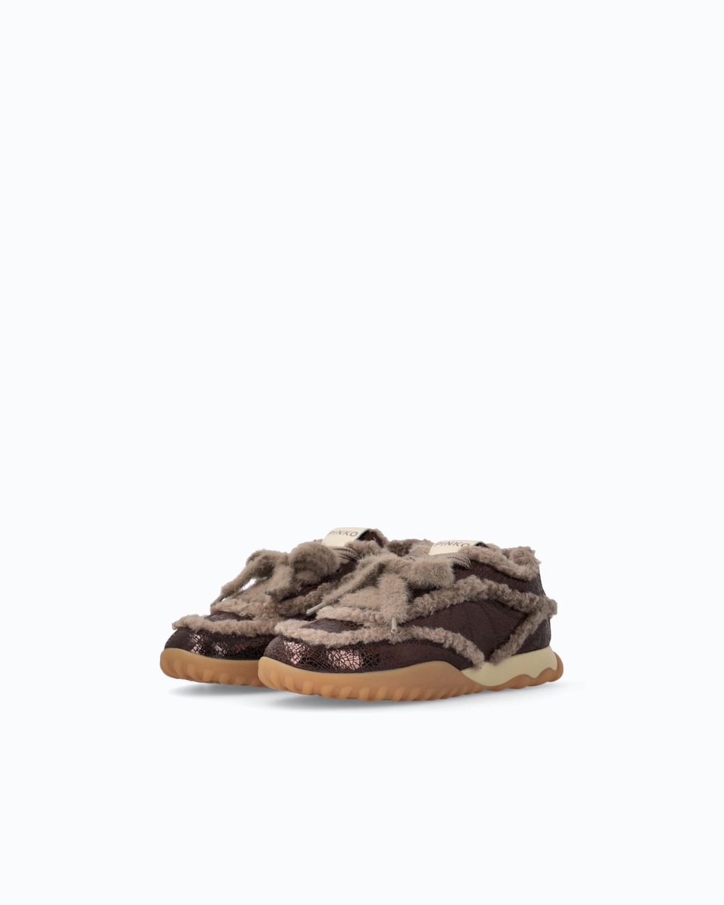Pinko White Lather Sneakers With Faux Fur Details