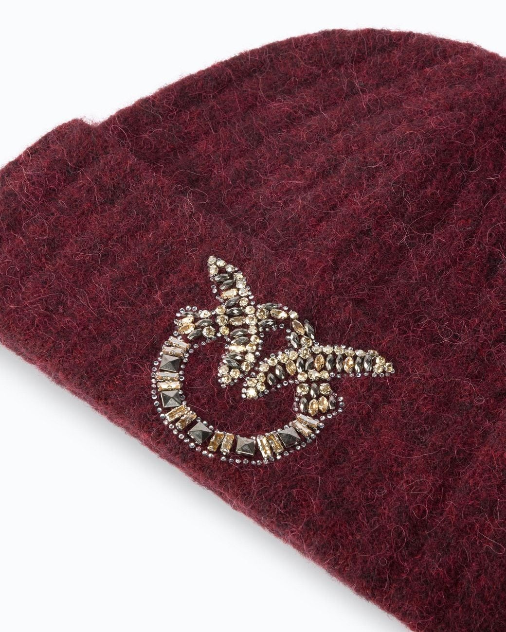 Pinko Red Wool Beanie With Jewelled Love Birds Logo