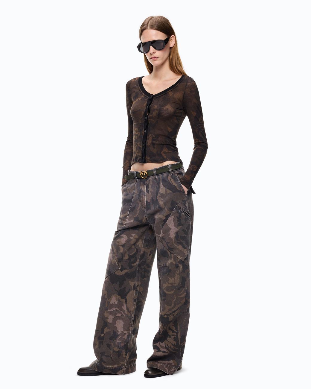 Pinko Black Cardigan With Floral Camouflage Print