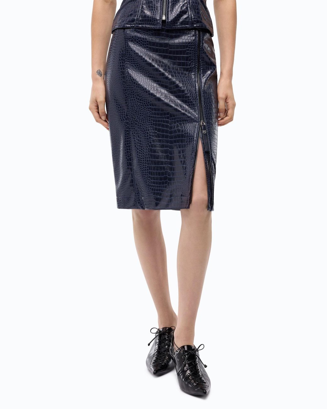 Pinko Blue Pencil Skirt With Crocodile Print