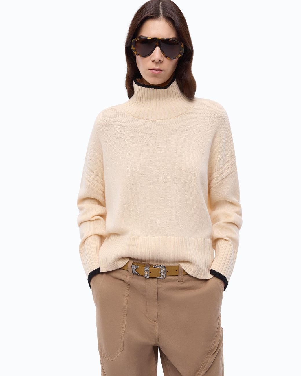 Pinko Natural Wool And Cashmere Turtleneck Sweater