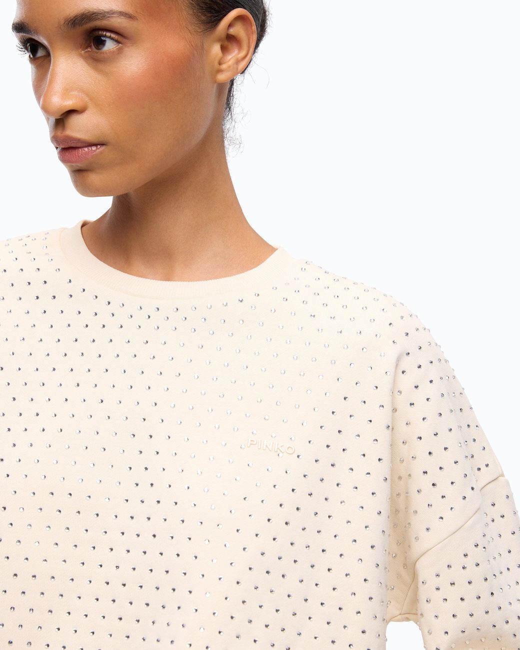 Pinko White Fully Rhinestoned Fleece Sweater