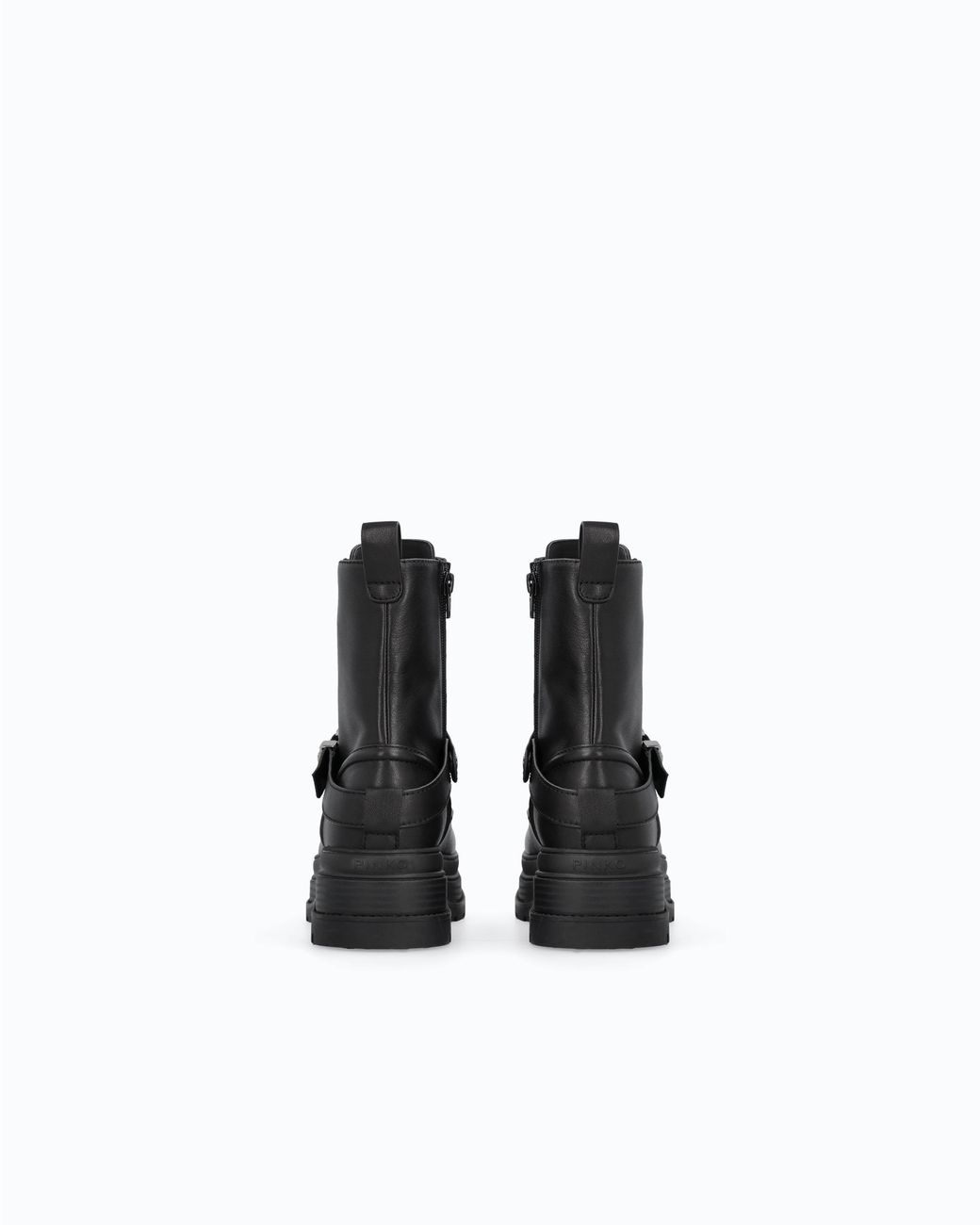 Pinko Black Leather Combat Boots With Strap